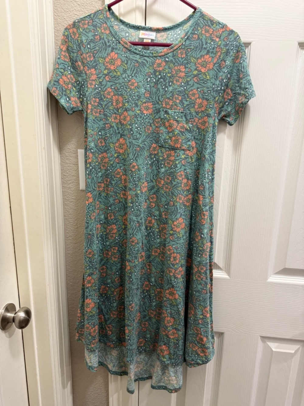 LuLaRoe Teal Carly Dress with Peach Floral Print